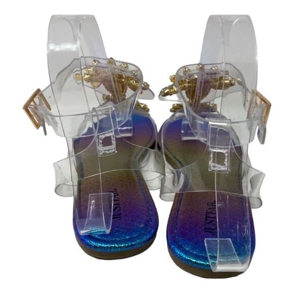 Justfab Sandals WMNS 9 Floral Jeweled Iridescent Ankle Strap Clear Kilee - Picture 7 of 9